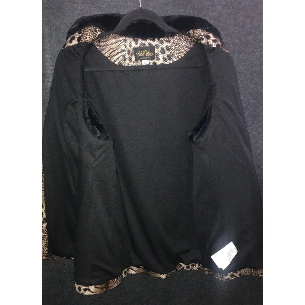 Bob Mackie Vest Zip Wearable Art Brown Safari Animal Print Black Faux Fur Trim - Picture 6 of 11